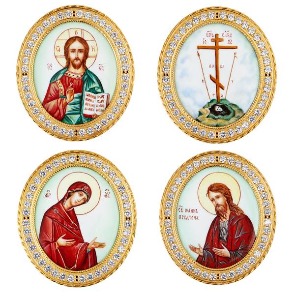Комплект накладок на митру из латуни, с камнями и финифтью